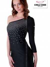 Sexy párty minišaty na jedno rameno Studs - Černá